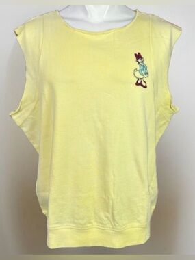 Disney Parks Yellow Daisy Duck Embroidered Raw Hem Top/Sweatshirt Size L NWT